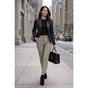 Ann‎ Taylor Plaid Ankle Pants Women Size 14 Beige Black Career Stretch